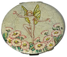 Rare Antique 1920s powder compact flower daisy fairy decoration Signed