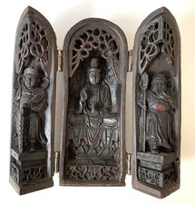 Chinese Triptych Portable Buddhist Shrine Statue Folding For Travel 8” Tall