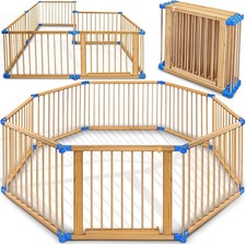 Wooden Baby Playpen Blue XXL