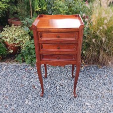 Pretty French Vintage Wooden Three Drawer Bedside Table / Cabinet
