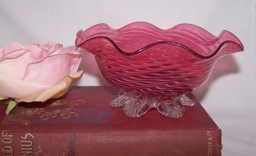 Cranberry white swirl glass - ,