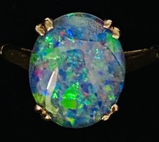 Vintage G&T.J 9ct Gold Hallmarked London 1975 Oval Black Opal Doublet Ring