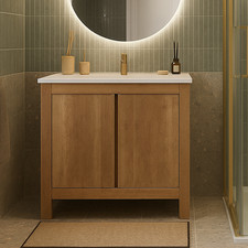 Bathroom Vanity Unit 800mm Freestanding Cabinet with Basin Classic Oak Effect