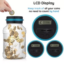Electronic Digital LCD UK Coin Counter Counting Jar Money Saving Piggy Bank 1.8L