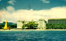 Postcard catamaran at Waikiki Beach Hawaii