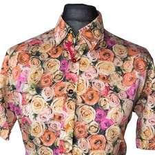 CLAUDIO LUGLI Shirt Mens 2XL (45-46") Short Sleeve Rose Design