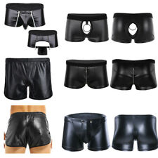 Men Wet Look Leather Boxer Brief Underwear Shorts Underpant Buckled Bulge Pouch