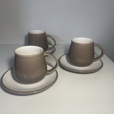 3 X Denby - Truffle - Coffee Tea Mugs / Saucers Taupe Colour