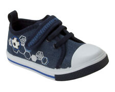 BOYS NAVY FOOTBALL TRAINERS CANVAS TOUCH FASTEN PUMPS KIDS SHOES UK SIZE 4-12