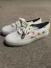 Keds Women's Low Top Trainers Lace-Up Canvas UK Size 4.5 White Flower Design