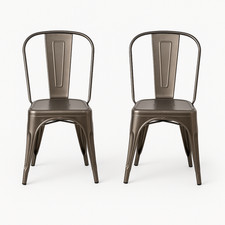 Set of 2 Tolix Style Gunmetal Grey Chairs - FREE DELIVERY