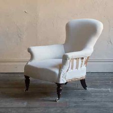 Antique Spoon Back Rollings Armchair Calico Lined Horsehair Fillings Sprung Seat