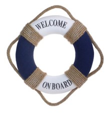 Nautical Blue & White Life Buoy Ring Coastal Design Wall Hanging Home Decor 25cm