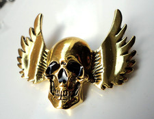 Creepy Skull Wings Biker Motorcycle Badge Hardcore Brooch Macabre Harley