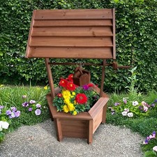 GARDEN WOODEN ORNAMENTAL PLANT FLOWER WISHING WELL PLANTER DECOR POT PATIO BOX