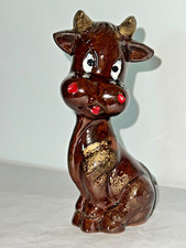 FUNKY KITSCH 1960s Vintage REDWARE Pottery CATTLE Bull STEER Glazed HAND PAINTED