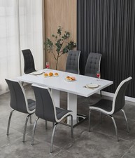 Dining Table Set Rectangular White High Gloss 6 Seater and 6 Faux Leather Chairs