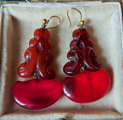 Antique carved oriental - , red