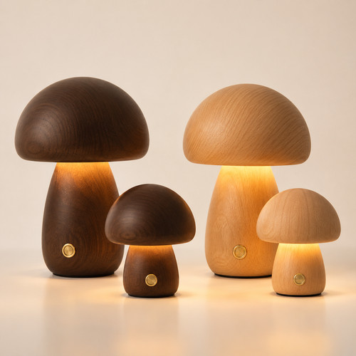 Wooden mushroom lamp - wooden,