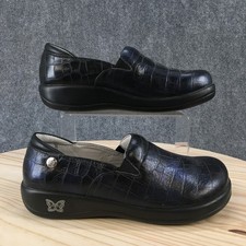 Alegria Shoes Womens 38 Keli Clog Black Leather Animal Print Slip On Wedge Heels