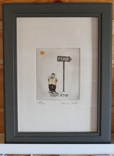 GRAHAM CLARKE SIGNED FIRST STOP PARIS RARE HAND COLOURED ETCHING FRAMED