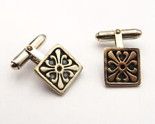 St Magnus cufflinks by Ortak square sterling silver oxidised background 1990