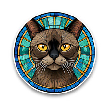 Cute Burmese Cat Kitten Faux Stained Glass Window Opaque Vinyl Sticker Decal