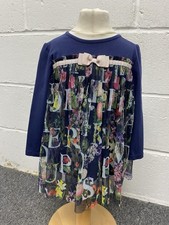 Ted Baker Blue Tunic Dress Colourful Floral Alphabet Net Design Age 3-4 PK