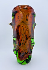 Czech Glass Vase Jan Beranek 1960-70 SKLO Union Skrdlovice Brown Green