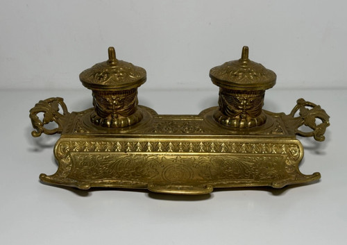 Brass double inkwell - double, (bronze?)