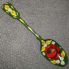 Vintage Y & S Bargeware Hand Painted Silver Spoon Signed JT Green Floral Canal