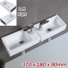 Small Compact Bathroom Cloakroom Hand Wash Basin Sink Ceramic Wall Hung White