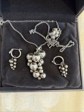 Georg Jensen Moonlight Grapes Sterling Silver Pendant Necklace And Ear Rings Set