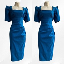 Womens Diva Catwalk Dress Blue L 12 Devil Horn Shoulders Stretch Wiggle Bodycon