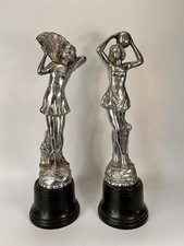 Pair of 1930s Art Deco Dancing Women Figures Chrome Plated Bakelite Bases