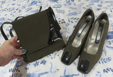 PETER KAISER  SMART OLIVE GREEN WITH BLACK PATENT  DETAIL BAG & COURT SHOES 5.5