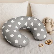 Feeding Pillow for Baby & Pregnancy – Grey with Big White Dots, Removable Cover
