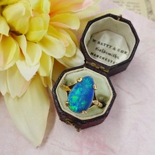 Vintage 9ct gold Black Opal ring, UK size P, Australian doublet statement unique