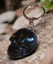 Unique Vivianite,Crystal Skull Keyring , Unusual Gift, Handmade
