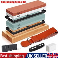 Knife Sharpening Stone Kit 400/1000 3000/8000 Grit Double Sided Whetstone W/Base