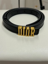 Dior Black Leather Belt with Gold Logo Buckle 36 inches / 90 • Very good