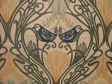 Art Nouveau Bird Navy Blue Jacquard Curtain Upholstery Cushion Multi Use Fabric