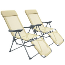 Outsunny Reclining Garden Chairs Set of 2 w/ 5-level Adjustable Backrest, Beige