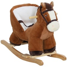 Toddler Rocking Horse Baby Ride-On Toy Wooden Base Neighing Sound Plush Rocker
