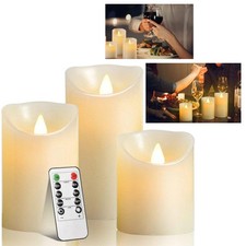 LED Flameless Pillar Candles Flickering Battery Operated With Remote Set of 3 UK