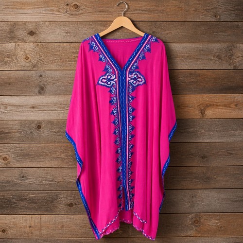 Pink embroidered kaftan dress - pink,