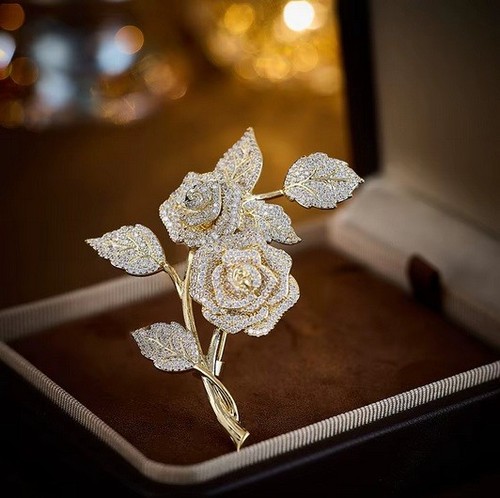 Crystal rose flower brooch - flower,