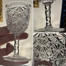 RARE PAIR C1925 THOMAS WEBB RUSSIAN PATTERN “COBWEB” STAR CUT PORT GLASS 4.5”