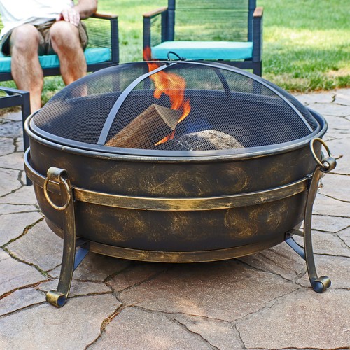 Large fire pit wood - fire, burning