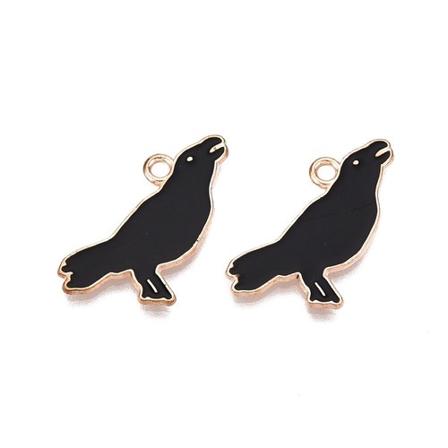 Enamel black bird charms - enamel,